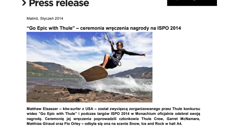 “Go Epic with Thule” – ceremonia wręczenia nagrody na ISPO 2014