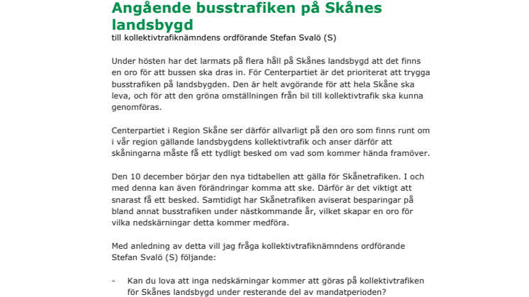 Fråga Angående busstrafiken på Skånes landsbygd