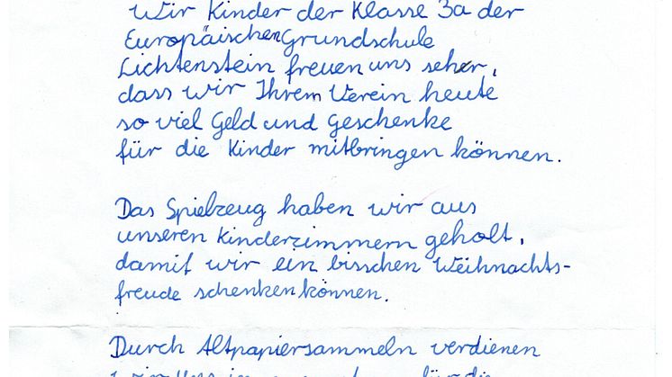 Enormes Engagement: Drittklässler der Europäischen Grundschule Lichtenstein spenden Bärenherz