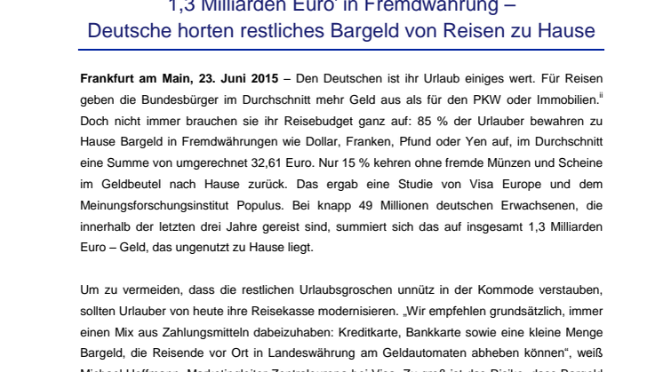 1,3 Milliarden Euro* in Fremdwährung – Deutsche horten restliches Bargeld von Reisen zu Hause