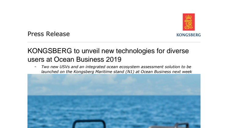 KONGSBERG to unveil new technologies for diverse users at Ocean Business 2019