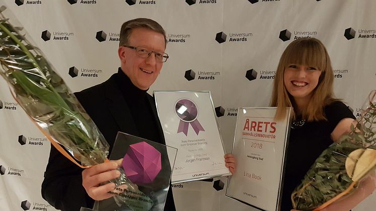 Stadens HR-direktör Jörgen Fransson fick ta emot priset som Årets Personaldirektör och  Lina Book tog emot priset som Årets Samhällsinnovatör.