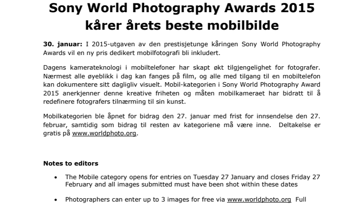 ​Sony World Photography Awards 2015 kårer årets beste mobilbilde