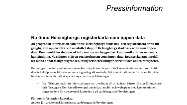 Nu finns Helsingborgs registerkarta som öppen data