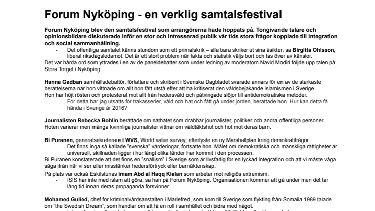 Forum Nyköping - en verklig samtalsfestival