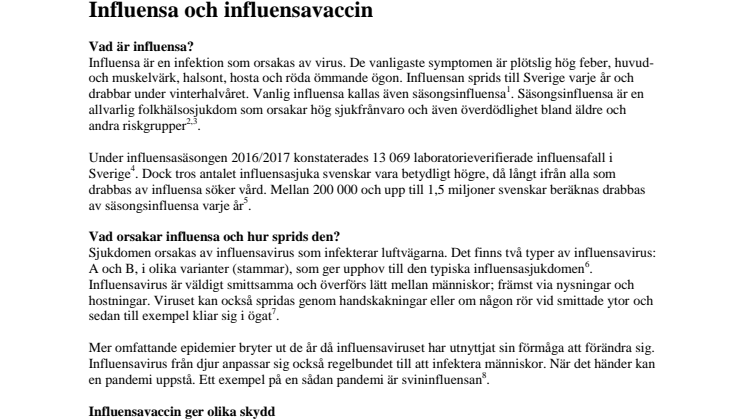 Bakgrundsmaterial influensa och influensavaccin