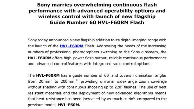 Sony lanserar 60 HVL-F60RM – ny kamerablixt med bättre prestanda och trådlös kontroll