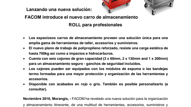 Lanzando una nueva solución: FACOM® introduce el nuevo carro de almacenamiento ROLL para profesionales