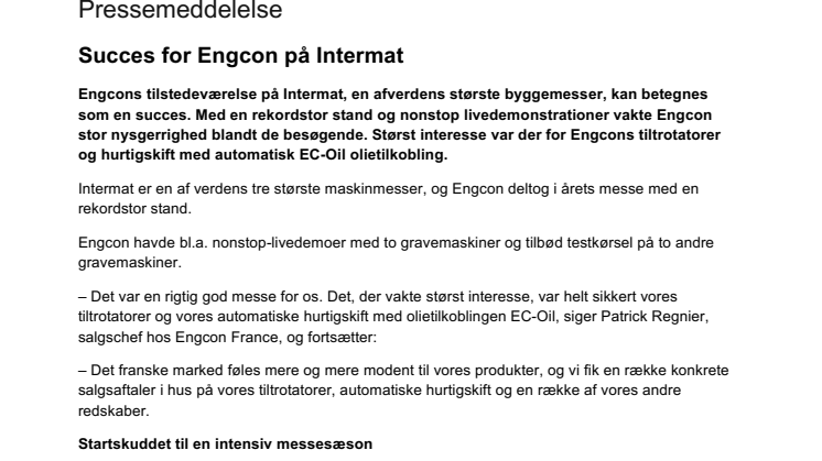 Succes for Engcon på Intermat