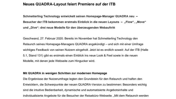 Neues QUADRA-Layout feiert Premiere auf der ITB