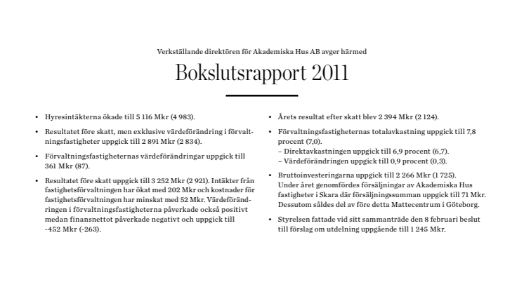Akademiska Hus bokslutsrapport 2011