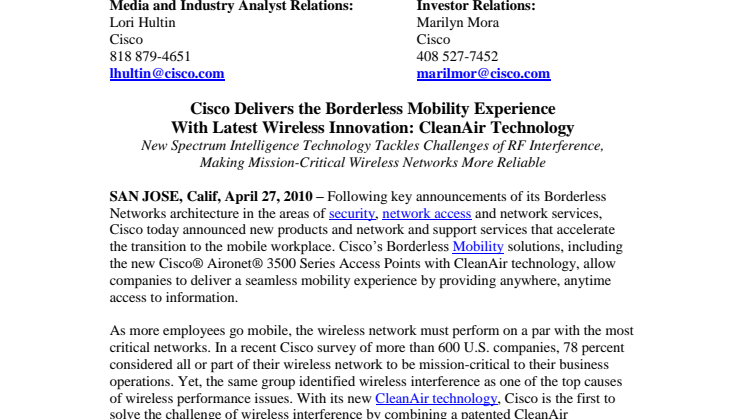 Cisco CleanAir identifierar och stoppar störningar i WLAN-nät