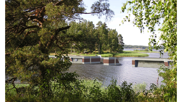 Fotomontage av dammen i sundet mellan Kyrkviken och Glafsfjorden