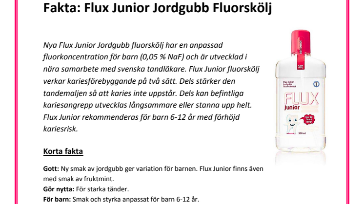 Faktablad Flux Junior Jordgubb Skölj & Tuggummi