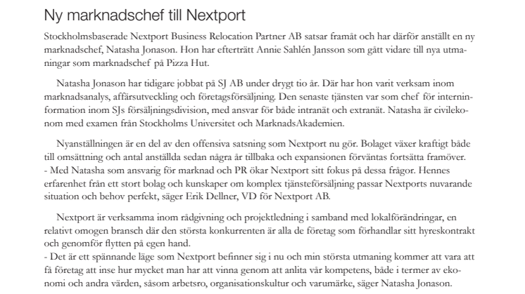 Ny marknadschef till Nextport