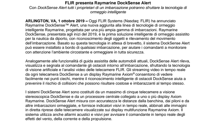 FLIR presenta Raymarine DockSense Alert