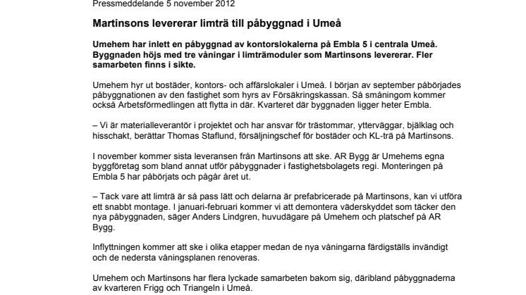Martinsons levererar limträ till påbyggnad i Umeå