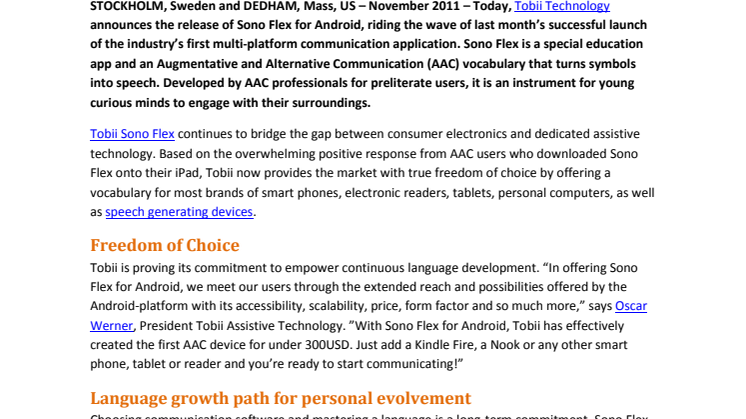 Tobii adds Android™ to the AAC industry’s leading multi-platform vocabulary app