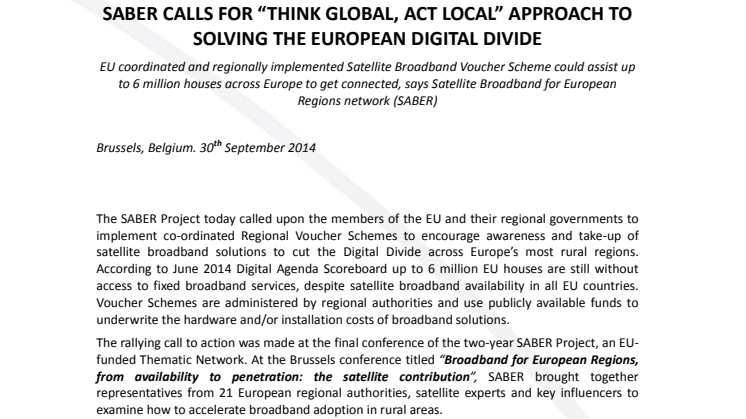 SABER calls for “Think global, act local” approach to solving the European digital divide