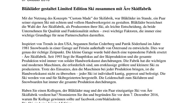 Blåkläder gestaltet Limited Edition Ski zusammen mit Åre Skidfabrik