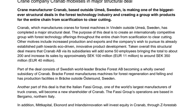Crane company Cranab mobilises in major structural deal