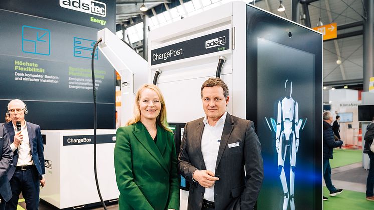 Baden-Württemberg's Environment Minister Thekla Walker and Thomas Speidel, BVES President and CEO of ADS-TEC Energy open the new energy trade fair Volta-X