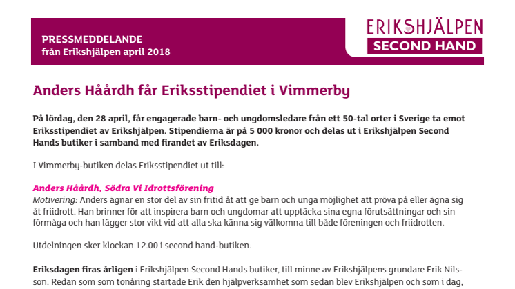 Anders Håårdh får Eriksstipendiet i Vimmerby