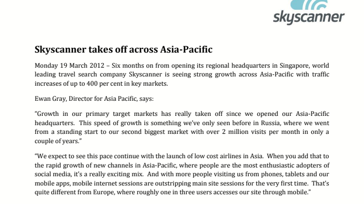 Skyscanner takes off across Asia-Pacific 