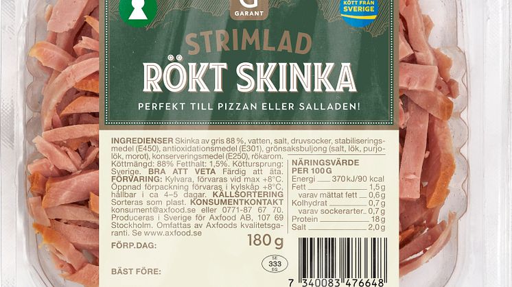 Axfood återkallar Garant, Strimlad rökt skinka, 180g och 450g