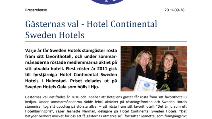 Gästernas val - Hotel Continental Sweden Hotels