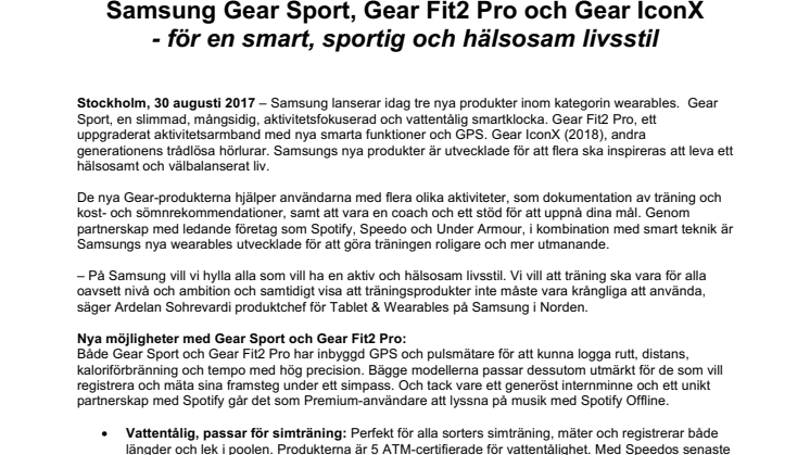Samsung Gear Sport, Gear Fit2 Pro och Gear IconX - för en smart, sportig och hälsosam livsstil
