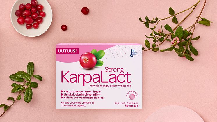 Vahva marjainen purutabletti KarpaLact Strong -tuoteperheeseen.