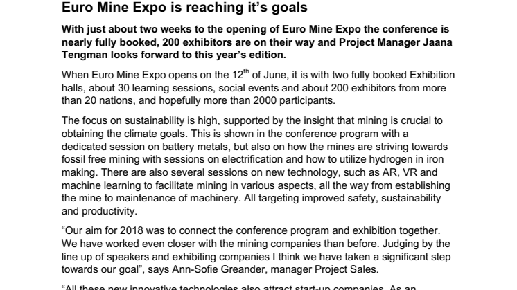 Euro Mine Expo is reaching it’s goals