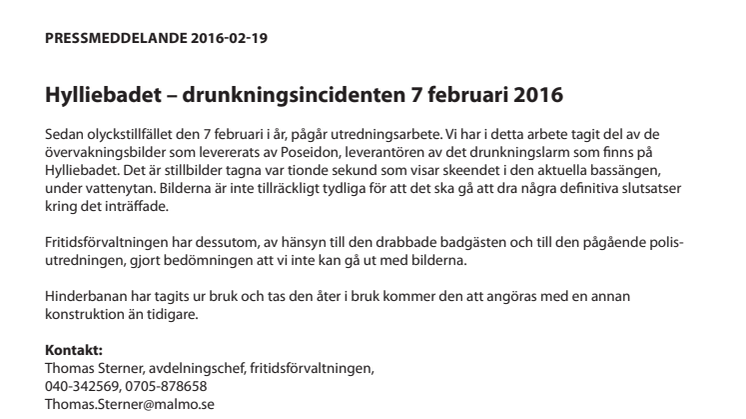 Hylliebadet – drunkningsincidenten 7 februari 2016