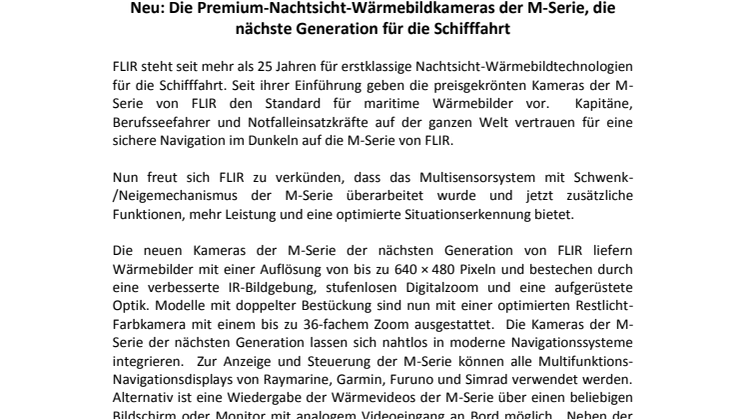 FLIR: Neu: Die Premium-Nachtsicht-Wärmebildkameras der M-Serie, die nächste Generation für die Schifffahrt