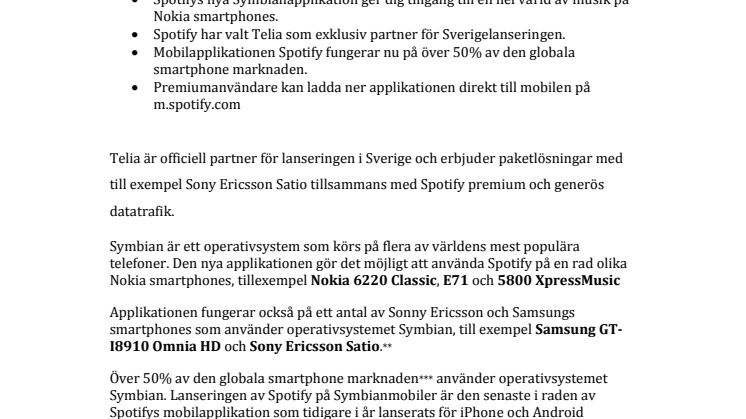 Spotify lanseras för Nokia och andra smartphones