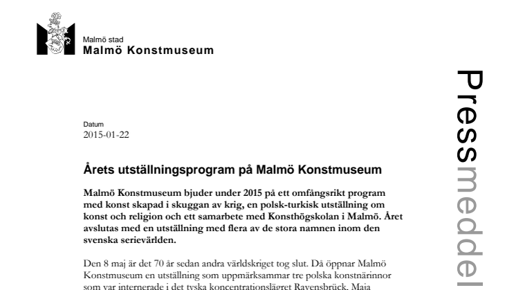 Årets utställningsprogram på Malmö Konstmuseum