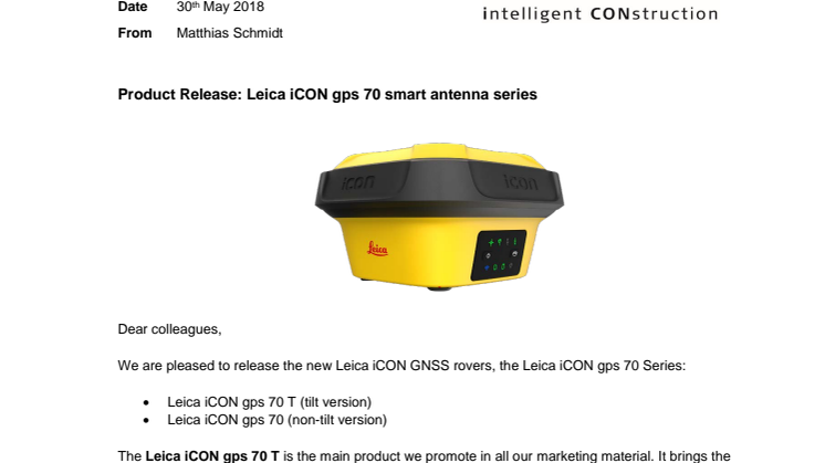 Leica iCON gps 70 - ny smart antenn för byggnadsindustrin