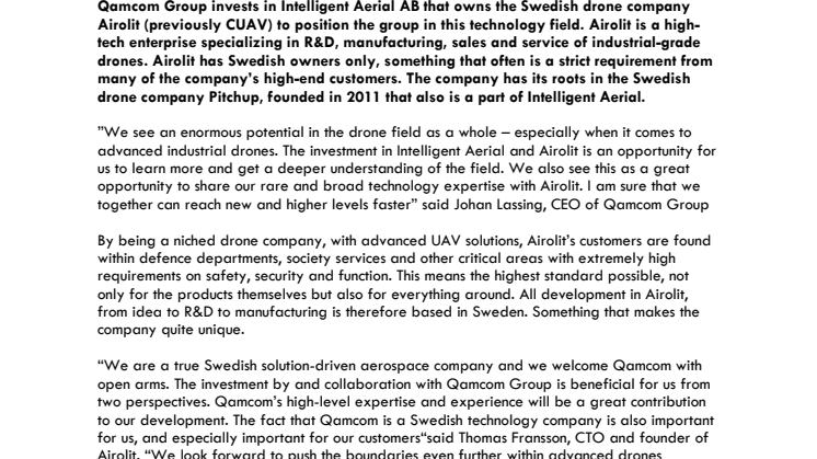 Qamcom Group invests in advanced drones