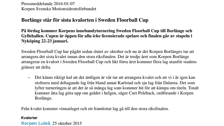 Borlänge står för sista kvalorten i Sweden Floorball Cup