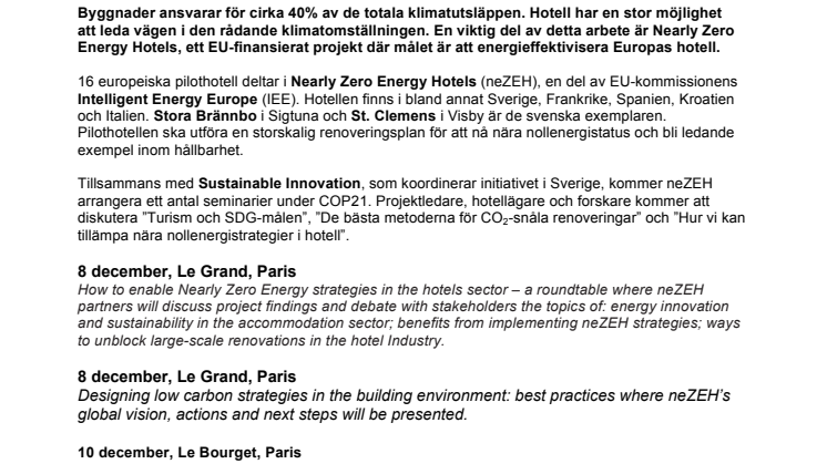 Framtidens hållbara hotell på klimatkonferensen i Paris