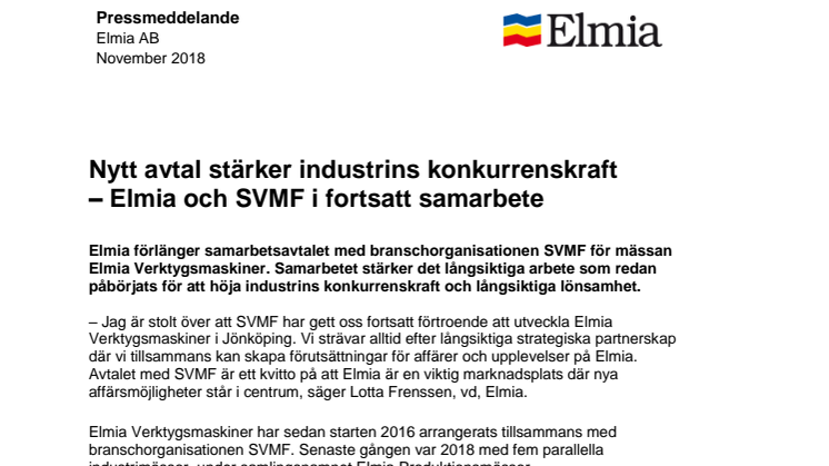 Nytt avtal stärker industrins konkurrenskraft – Elmia och SVMF i fortsatt samarbete