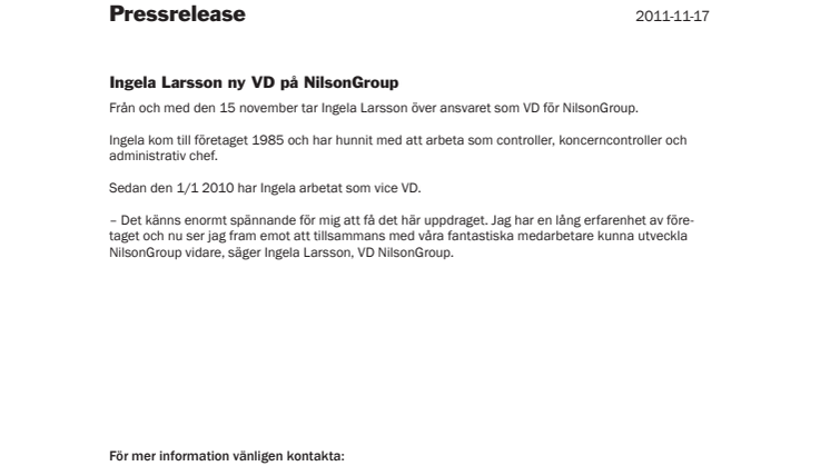 Ingela Larsson ny VD på NilsonGroup