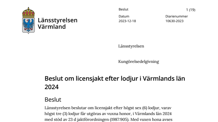 Beslut om licensjakt efter lodjur i Värmlands län 2024.pdf