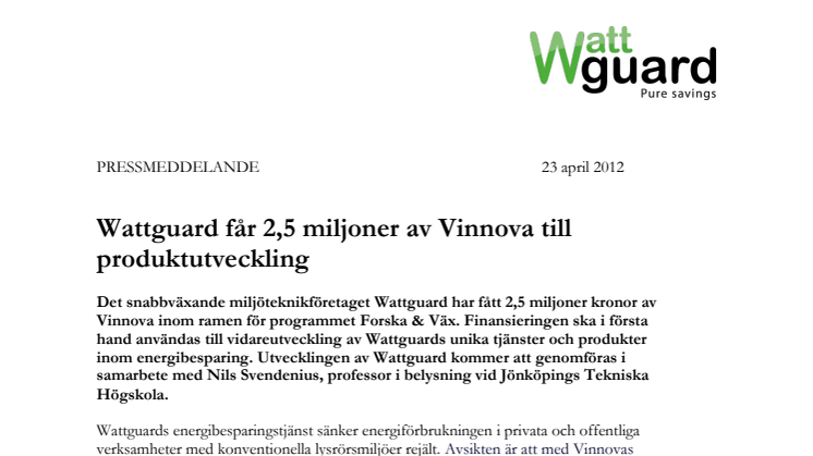 Wattguard får 2,5 miljoner av Vinnova till produktutveckling