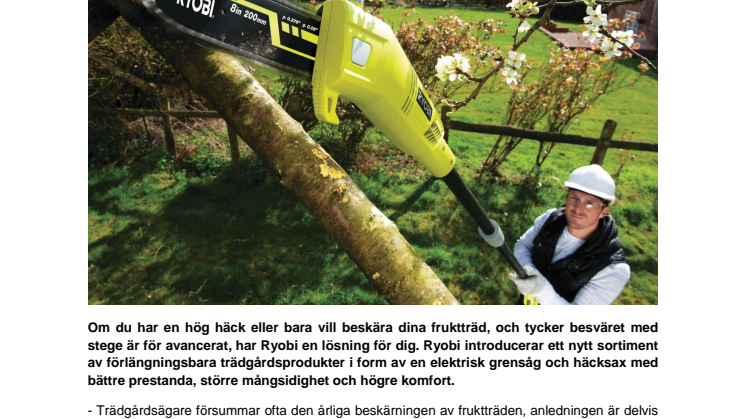 Förbättra räckvidden med ny elektrisk grensåg och häcksax från Ryobi