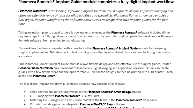 Planmeca Romexis® Implant Guide module completes a fully digital implant workflow