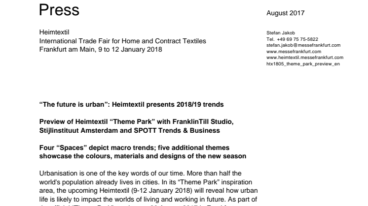 “The future is urban”: Heimtextil presents 2018/19 trends   