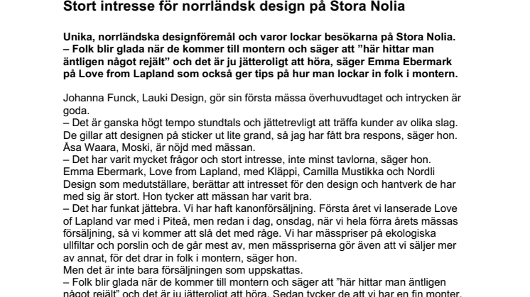 Stort intresse för norrländsk design och hantverk på Stora Nolia