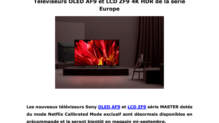 Téléviseurs OLED AF9 et LCD ZF9 4K HDR de la série Europe